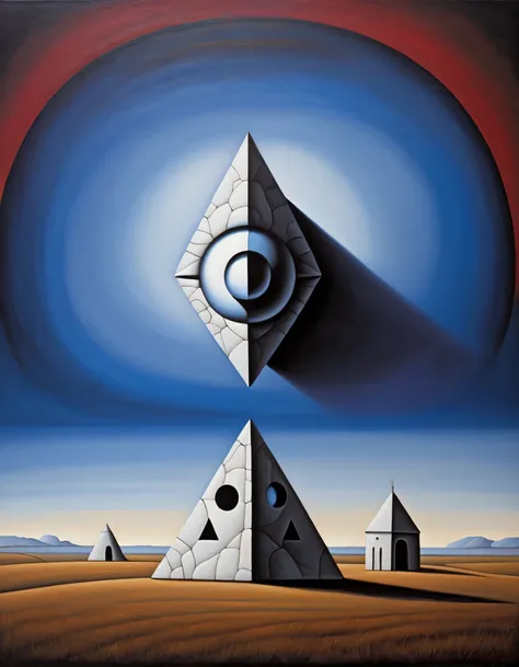 Cubist artwork in the style of rafal olbinski,rafal olbinski style, (art by Josef Capek:0.8) and (Alan Kenny:1.0) , painting, Fascinating ([Stargate|Barn]:1.3) , detailed with Western patterns, masterpiece, fauna and Beehive background, Realistic, Regret, ...