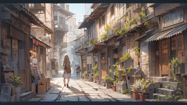 ((( otherworldly)))、(((middle ages)))、No plants、 Italy、Spain、A painting、(((Stone Town)))、 stone shop、 Pan Focus 、No Haze、[[[Flowerless]]]、（unmanned）、(((Anime Background)))、(((Ghibli)))、 no humans 、No animals、 careful graphics、 high quality 、High image qual...