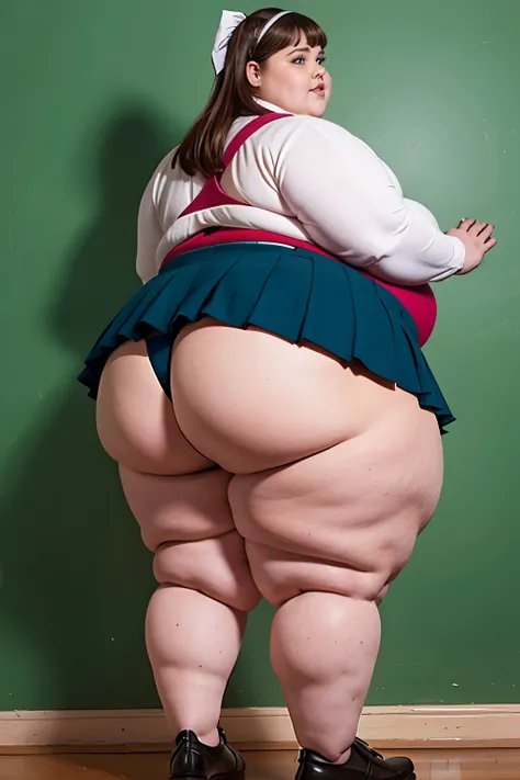  Very Fat Schoolgirl ,age s , Very obese , very big body , 400 kilos ,  big thighs, small clothes, head on, much,  short stature, Chonky , ssbbw, big ass