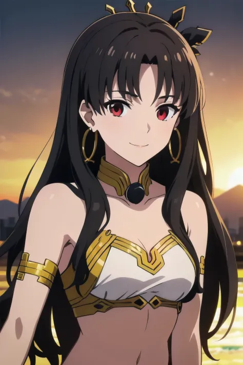 aaishtar , long hair,  two sides up,  hair band, , parted bangs,  hoop earrings, jewelry,  bare shoulders , collar, bikini,  uni...