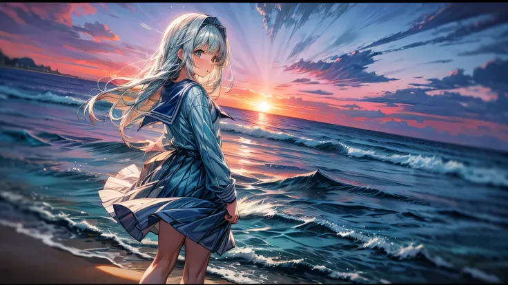 Ocean anime girl fully clothed beautiful backgrounds