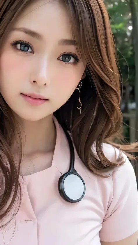 ( photorealistic:1.4, 8k), best quality , Masterpiece , ultra high resolution with forest background, Perfect dynamic composition, Big Face、Round face、(( light brown hair :1.4、 HALF UP:1.4))、 high definition skin and face textures:1.3, Limb details, ...