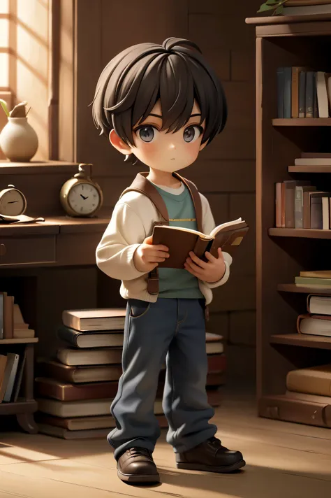 boy，Have a book in your hand，Standing