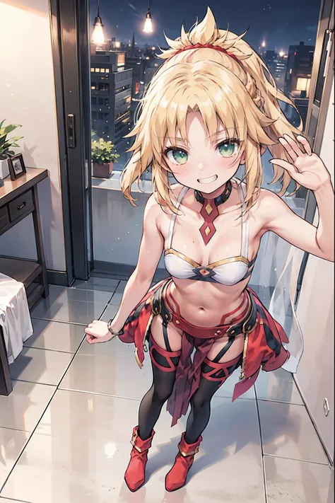 best quality, integrated scenery, integrated background, extremely delicate and beautiful, meticulous details, good composition, cute face, perfect face, perfect hands ,Masterpiece, Best Quality, illustration, city street, 1girl, Mordred (fate), collarbone...