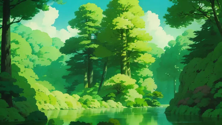 animesque、Background art、Beautiful Landscapes、Natural objects、Studio Ghibli style、You can feel the feel of the brush、landscape ,forest