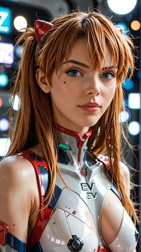 (best quality, masterpiece, RAW photo,ultra-detailed:1.2),  1girl, long red hair,  japanese girl,
(eva 00:1.2), evagod, evangelion mecha, science fiction,beautiful abstract background, Futurism, cyberpunk,  souryuu asuka langley, futuristic lab bokeh backg...