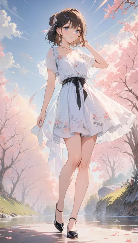 From the right, ,whole body,{ best quality }, {{ Masterpiece }}, { high definition }, original , High definition 8K wallpapers, one girl, { very delicate and beautiful }, ray tracing,{ best quality }, {{ Masterpiece }}, { high definition }, original...