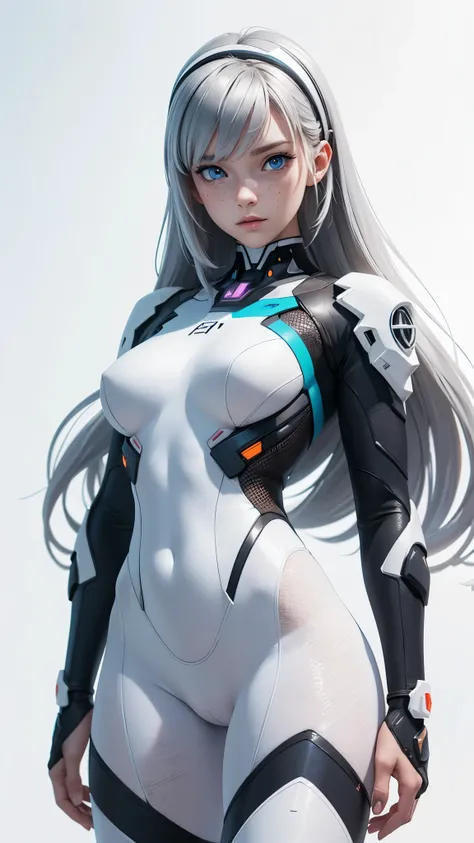 (((young white woman))), ((  best size )), ((masterpiece)), (detail  : 1.4), 3d,   Beautiful cyberpunk woman with Simon Beasley micro-panties,   Evangelion Genesis neon clothing style  ,  2-piece set , long Silver Hair, tattoo on hand, cybernetic hands, ce...