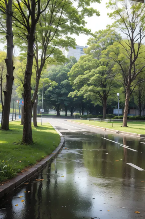 rainy park, no people