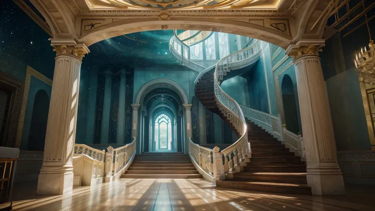 ( best quality,4K,8k, high definition ,masterpiece:1.2),ultra-detailed,(Realistic,photoRealistic,photo-Realistic:1.37), Impressive Stairs , Beautiful and Detailed Staircase , Spectacular Staircase with Exquisitely Designed , dreamy atmosphere, bright color...