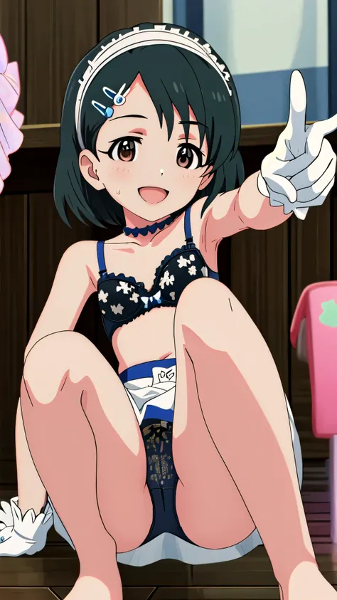   best quality ,   Masterpiece ,  high definition , Alone, {Zuo々wood_Intelligence_ THE IDOLM @STER CINDERELLA GIRLS　su149 :1.15}, black_hair, short_hair, hair_ small hips , hairclip, brown_eye, rabbit_hair_ small hips ,  upper with t_body, 前hair,  one girl...