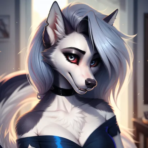 a close up of a Loona Hellhound with long hair and a dress, artgerm and atey ghailan, beautiful digital artwork, adorable digital painting, cute detailed digital art, beautiful character painting, beautiful digital illustration, style artgerm, artgerm and ...