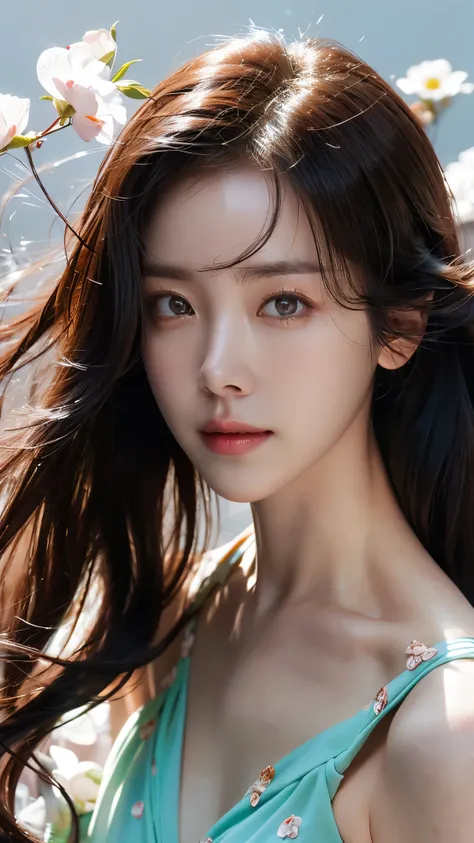 (masterpiece), (best quality), (ultra detailed),(disheed hair),(illustration), (1girl), (Fashionable clothing), standing, Fashion model, looking at viewer, (interview), (simple background), Beautiful detailed eyes, delicate beauty, floating, (high saturati...