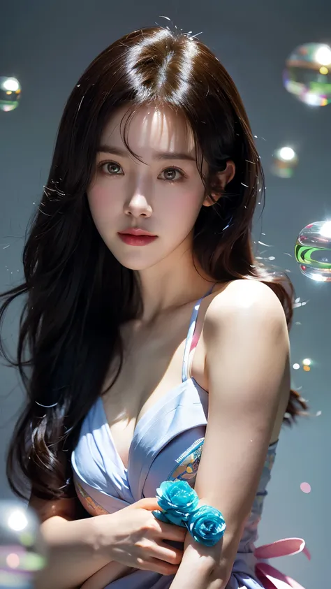 (masterpiece), (best quality), (ultra detailed),(disheed hair),(illustration), (1girl), (Fashionable clothing), standing, Fashion model, looking at viewer, (interview), (simple background), Beautiful detailed eyes, delicate beauty, floating, (high saturati...