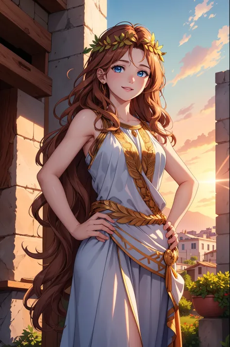 (extremely detailed CG unity 4k wallpaper),(masterpiece),(best quality),(ultra-detailed),(best illustration),(best shadow),(absurdres),(Detailed background), Greek goddess Athena, Chestnut brown hair, Shoulder length hair, wavy hair, Light blue eyes, Pale ...