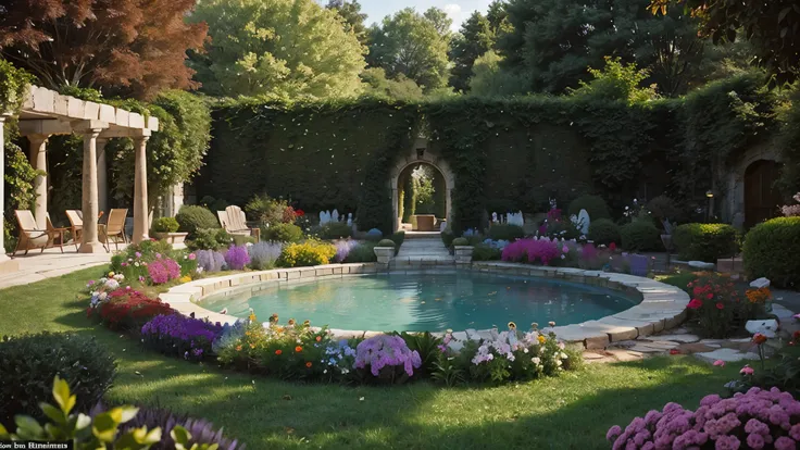 a beautiful image of the Garden of Olympus , a hole appeared in the center of the garden it is in the center of the image, a hole one meter in diameter