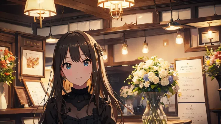 Shibuya Rin、 waitress 、Beautiful eyes、makeup、 smiles、 closes her mouth、Portraiture、Florist