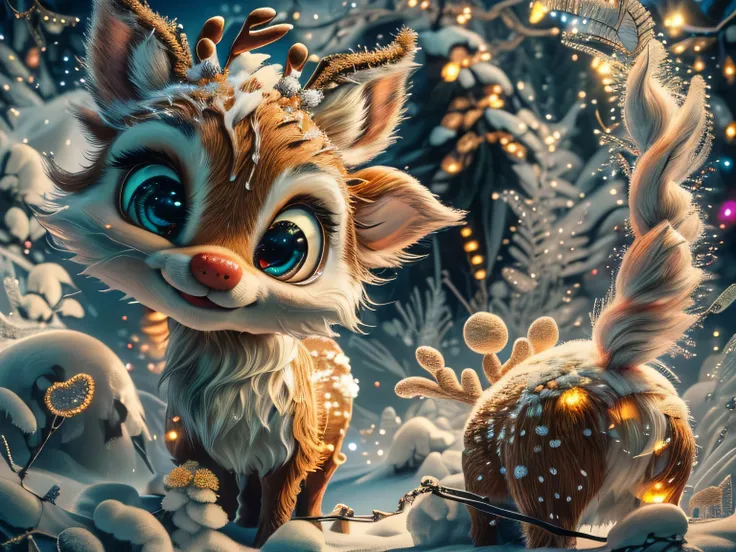 Magical Fantasy Creature, (Best Quality, Masterpiece, Representative Work, Official Art, Professional, Super Detailed, 8k:1.3), (Photorealism:1.2) Super Cute, Big Eyes, Soft, Soft Nose, Fluffy, Double-Toothed Smile, Aurorastyle, Highly detailed Dynamic sho...