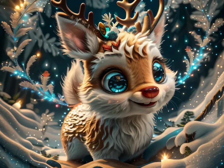 Magical Fantasy Creature, (Best Quality, Masterpiece, Representative Work, Official Art, Professional, Super Detailed, 8k:1.3), (Photorealism:1.2) Super Cute, Big Eyes, Soft, Soft Nose, Fluffy, Double-Toothed Smile, Aurorastyle, Highly detailed Dynamic sho...