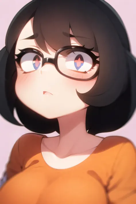 a cartoon girl with a striped shirt and a orange sweater, in the art style of 8 0 s anime, cel - shaded art style, black hair and large eyes, tired and haunted expression, jaidenanimations, character portrait of me, tina belcher as a real person, lofi port...