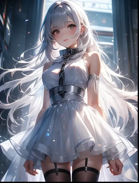 （（（ＳＦＷ、Precision、Highest quality、A first-class masterpiece、Normal body、8k、  Detailed Face 、Ultra-precision、 Normal hand、５refer to、Highest）））、When I gave orders to a neat, pretty, and cute silver-haired beautiful girl with estrus erections that were transpa...