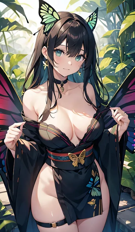 ((smile,smile,Big Breasts)),(  best quality,4K,  High Definition :1.2),(( best quality)), ((  Masterpiece )), (  Details),  perfect face, (( best quality, 8k,   Masterpiece : 1.3)), Yukinoshita Yukino, (length hair, black hair:1.5_, green eyes, sweining, S...