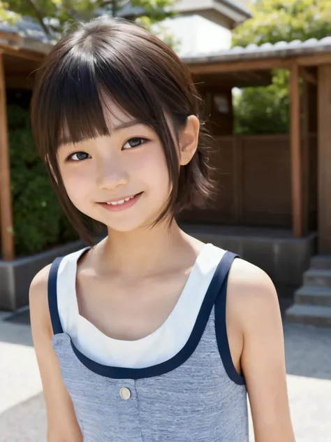 Japanese Elementary School Girl  Boy Face Smile Half Length Short Tank Top