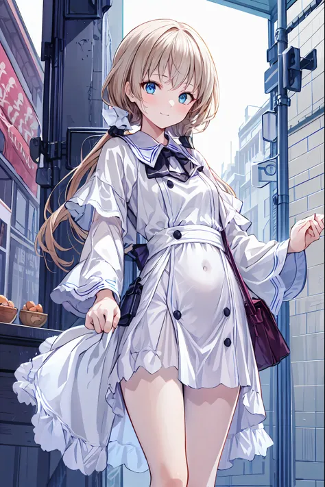 long dark-haired girl in a white dress，((  best quality )), ( very detailed), (  high leg cut ), 高いly detailed,  high-definition...