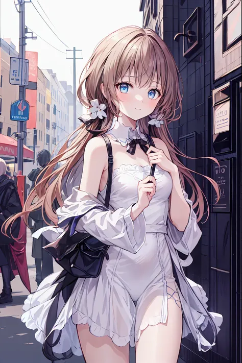 long dark-haired girl in a white dress，((  best quality )), ( very detailed), (  high leg cut ), 高いly detailed,  high-definition...