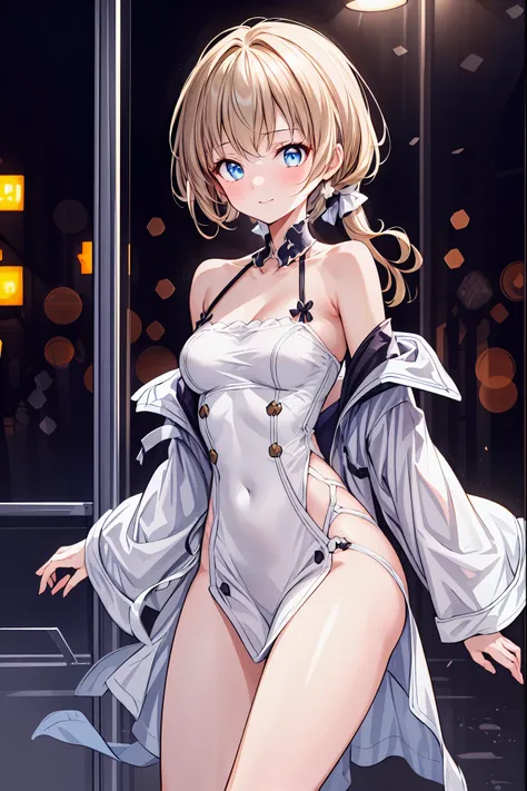 long dark-haired girl in a white dress，((  best quality )), ( very detailed), (  high leg cut ), 高いly detailed,  high-definition...