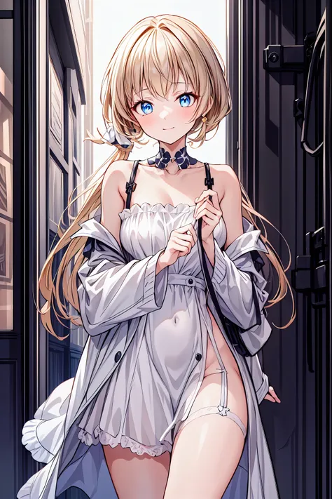 long dark-haired girl in a white dress，((  best quality )), ( very detailed), (  high leg cut ), 高いly detailed,  high-definition...