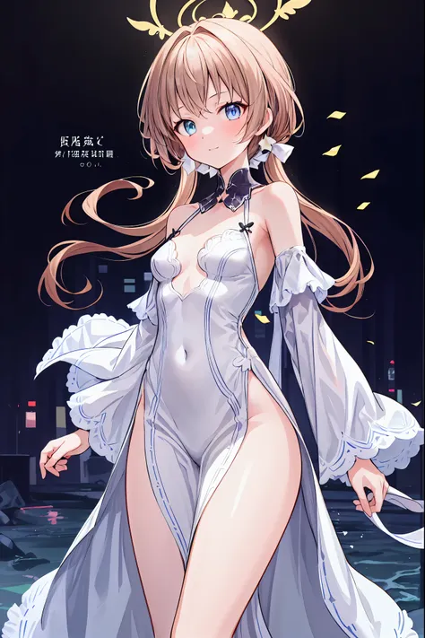 long dark-haired girl in a white dress，((  best quality )), ( very detailed), (  high leg cut ), 高いly detailed,  high-definition...