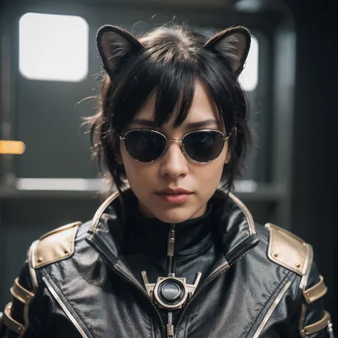  wearing gold frame reflective sunglasses {x} cyberpunk, black, golden and silver silk in the moonlight, big horn, go down the mountain tiger, knelt down on one knee: 6 miniature model ， wear gold frame reflective sunglasses ，
Rouge complexion， very happy ...