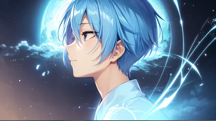 profile、 Close Your Eyes 、 facing the sky 、Anime style image with blue hair,  1boy、 digital art  , 4K cartoon wallpaper , ayanami, Anime Art Wallpaper , 4k anime wallpaper,  SHORT HAIR IN PROFILE ,,  anime art wallpaper 4k 