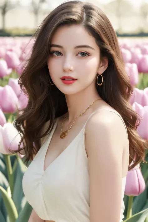 Beautiful black and brown medium hair realistic girl、18 year old girl、very sexy and realistic photos、from the chest up、Angle that emphasizes the face、Focus on the face、Ethereal beauty, Shiny beautiful hair、waves of long hair cascade down her shoulders, ((d...