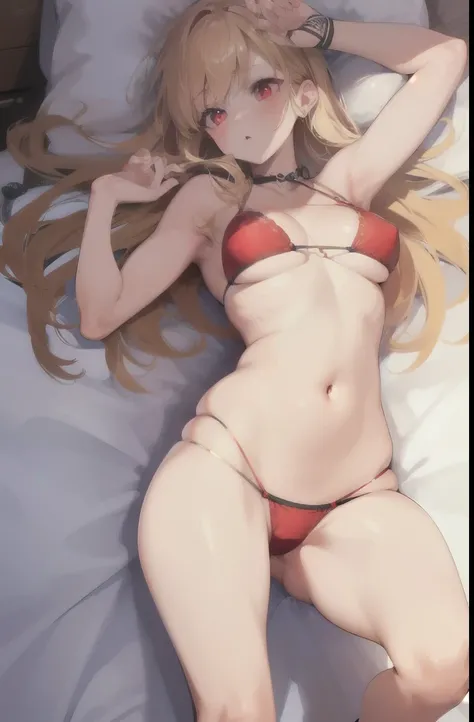  (red eyes:1.5), blonde hair, purple bikini , belly exposed, full body, cute, blushing, young body, high quality, detailed bikini, sleeping, asleep, mouth open, 
BREAK looking at viewer
, classroom,
BREAK (masterpiece:1.2), best quality, high resolution, u...