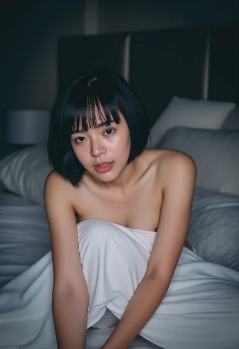 Best quality, 8k, 32k, raw photo, photorealistic, UHD:1.2),lifelike rendering, (upper body portrait:1.2), 1girl, 24yo, stunning, (short hair), double eyelids, highly detailed glossy blue eyes, detailed facial, perfect round medium breasts, nice hands, (pal...