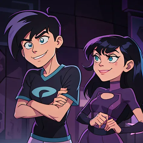 a cartoon picture of two people standing next to each other, danny phantom, kim possible, john picacio and brom, charli bowater and artgeem, jaidenanimations, they are siblings, promotional art, animated series, desna, teen titans, cartoon still, cartoon n...