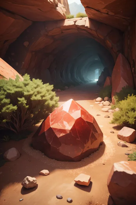 A secret base hidden in a canion of natural red quartz stones