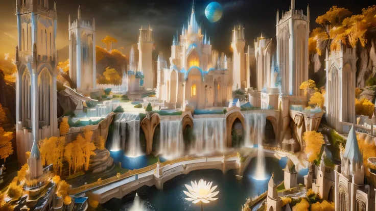 there is a miniature model of a castle with a fountain, epic rivendell fantasy, beautiful render of a fairytale, in fantasy sci - fi city, highly detailed fantasy art, fantasy city, fantasy capital city, elaborate matte painting, fantasy highly detailed, s...