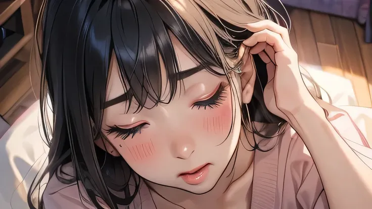 face up、Shot from above、How a woman can vent her libido by herself、Private room、 sits on the floor、blush、sweat、Mouth slightly open、 sticks out his tongue 、Mist around her mouth 、excited、painful、orgasm、Processing is clearly visualized 、 flooring