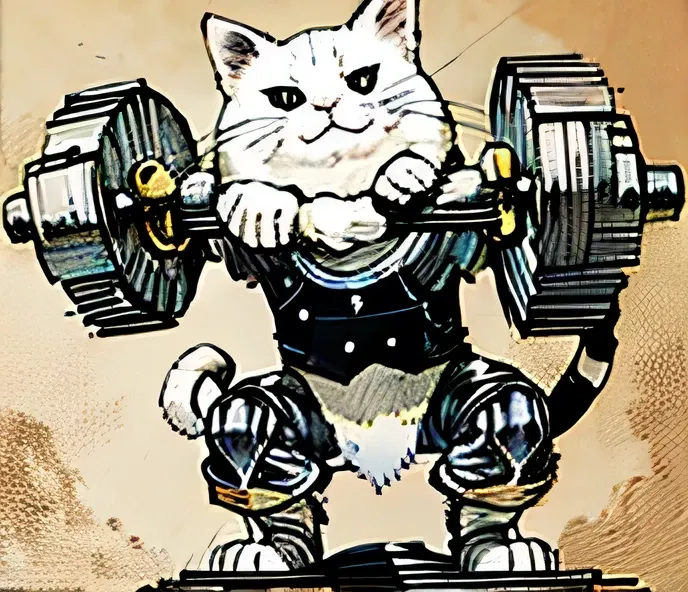 A cat with lifting dumbel