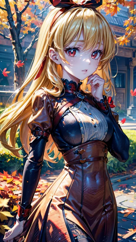 (RED Ribbon on HAIRband:1.2),Blonde HAIR,(masterpiece, best quality, highly detailed, ultra detailed, high resolution, absurdres, 4K, 8K:1.2), (official art, incredibly fine illustration, extremely detailed CG, detailed background, cinematic lighting, dyna...