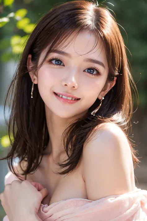 Portrait of a beautiful woman with an embarrassed expression ： - Put your hands lightly on top of each other 、 An atmosphere of embarrassment and reality - Natural redness and expression - High image quality like a photograph - 8K ultra-high definition fac...