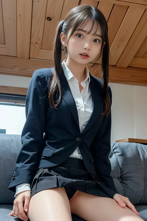 ((masterpiece:1.4))、((  debris flies:1.4))、((Woman with twin tails:1.4))、(( Im wearing a black tight skirt  :1.4))、((  sit on the sofa:1.4))、 ((  full body shot :1.4))、((   full body shot  :1.5))、(( shooting from below :1.45))、((  high school girls :1.4))、...