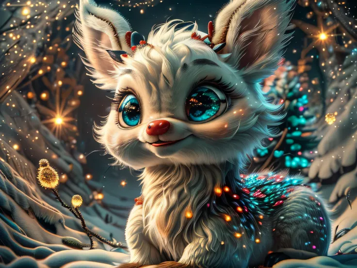 Magical Fantasy Creature, (Best Quality, Masterpiece, Representative Work, Official Art, Professional, Super Detailed, 8k:1.3), (Photorealism:1.2) Super Cute, Big Eyes, Soft, Soft Nose, Fluffy, Double-Toothed Smile, Aurorastyle, Highly detailed Dynamic sho...