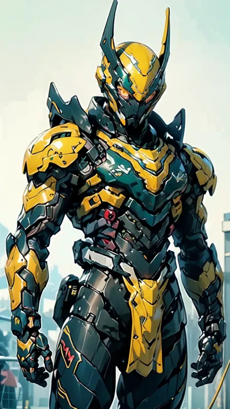 (masterpiece:1.5, best quality:1.5, extremely delicate:1.5), ((male:1.5)), a man wearing a full-face helmet, high-tech biomimetic armored combat suit, (a composite layered chest armor), the design balances heavy with agility, fully enclosed shoulder guards...