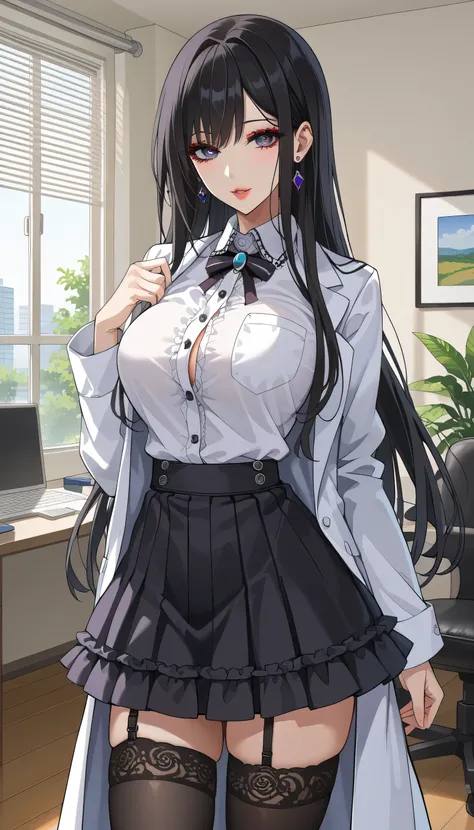  score_9,  score_8_up,  score_7_up,  source_Anime,masterpiece、、Put on a white coat、doctor、 office、office、 No Emotion、 no makeup、 best quality, beautifully detailed eyes ,  Beautiful Detailed Lips、 highly detailed eyes and face,Unmotivated look、Apathetic fa...