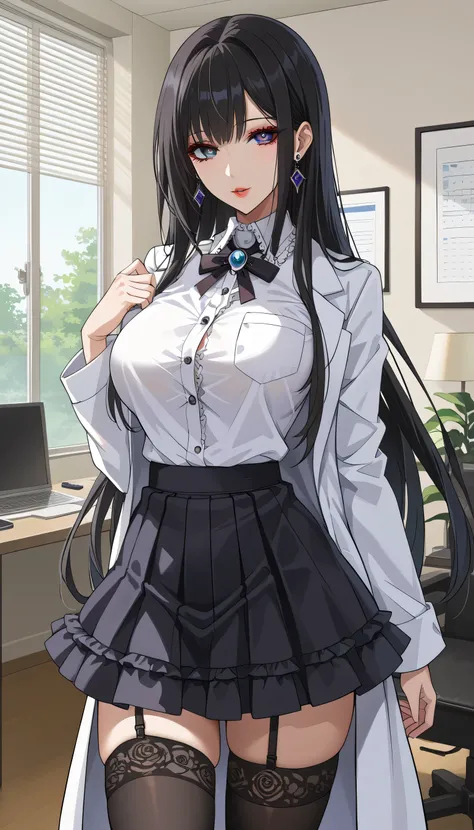  score_9,  score_8_up,  score_7_up,  source_Anime,masterpiece、、Put on a white coat、doctor、 office、office、 No Emotion、 no makeup、 best quality, beautifully detailed eyes ,  Beautiful Detailed Lips、 highly detailed eyes and face,Unmotivated look、Apathetic fa...