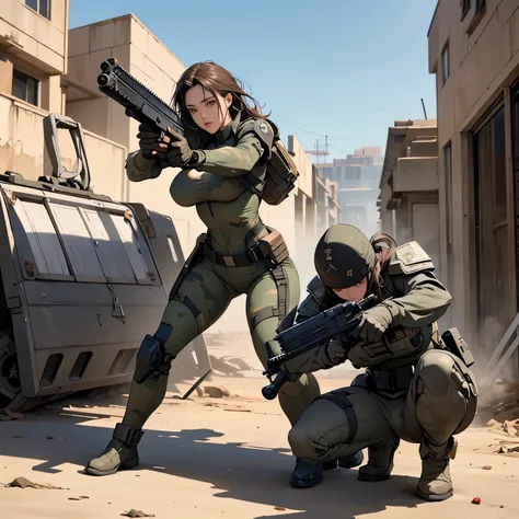 nsfw,  anime screencap , 16k, perfect anatomy proportion body,  action,  dynamic composition with a sense of speed and dynamism , (Firing an assault rifle, shooting:1.6), Sexy Women, 16age, perfect beautiful delicate sexy face, perfect beautiful delicate e...